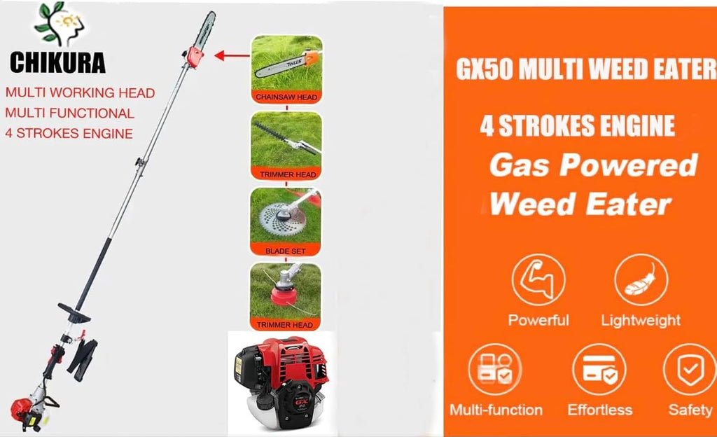 GX50 Gas 10 in 1 Brush Cutter 4 Strokes Weed Eater Chain Saw Lawn Mower Hedge Trimmer