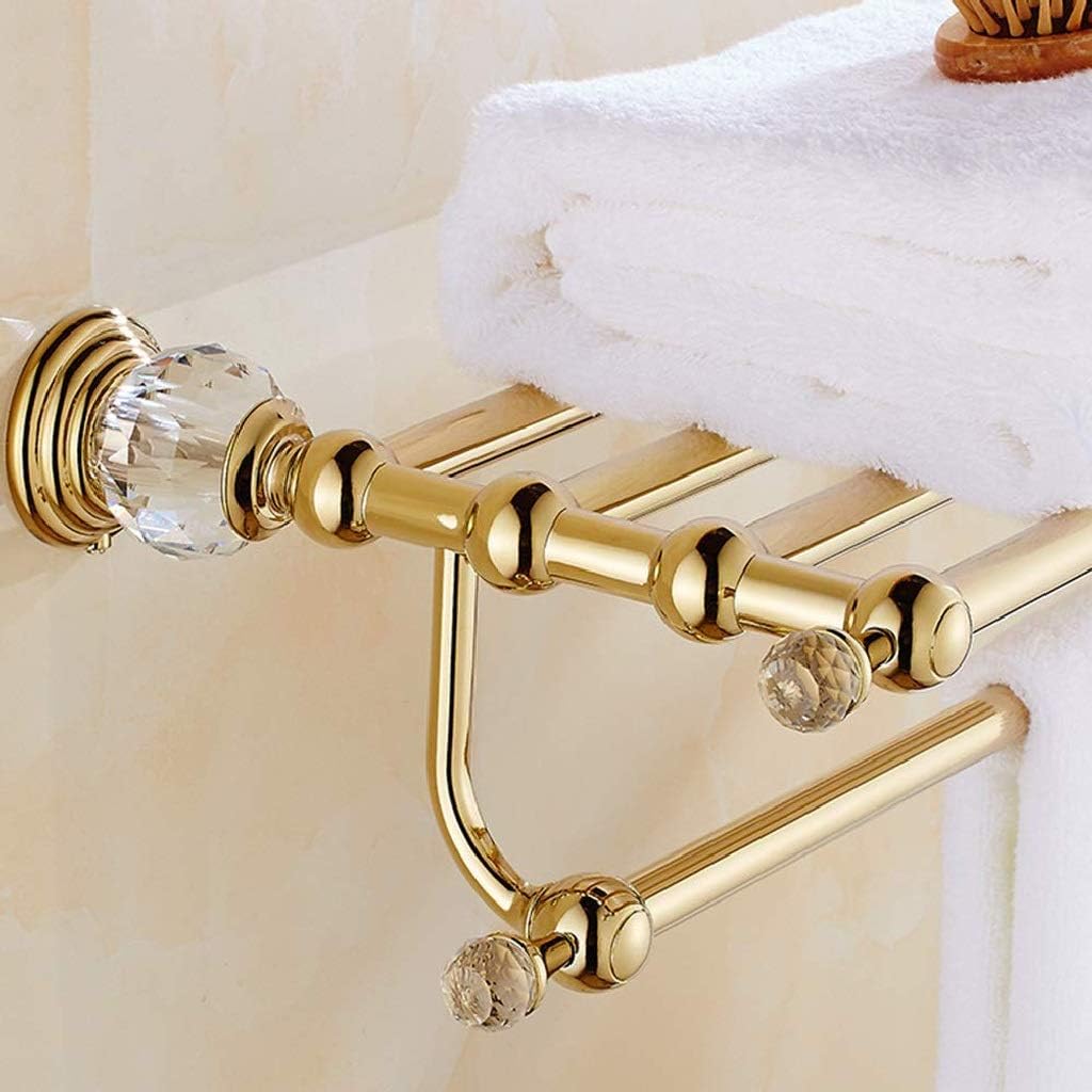 Multifunctional Towel Rack,Bathroom Shelf with Double Bar,Duty Wall Mounted Multifunctional Hotel Style Rustproof Towel Holders Rack(Color:Gold)