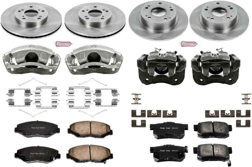 PowerStop Front and Rear Brake & Caliper Kit for Honda Accord 2003-07 - Ceramic Brake Pads + Calipers + Disc Rotors Replacement, KCOE1047