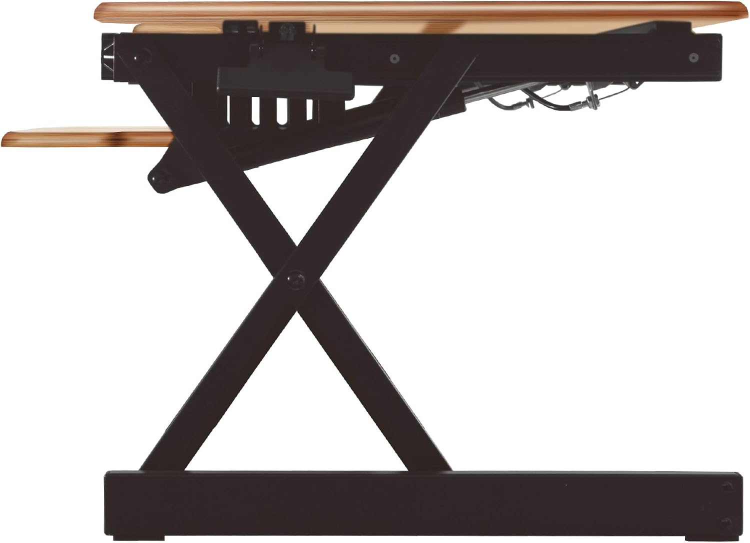 Rocelco 32' Height Adjustable Standing Desk Converter - Sit Stand Computer Workstation Riser - Dual Monitor Retractable Keyboard Tray Gas Spring Assist - Teak Wood Grain (R EADRT)