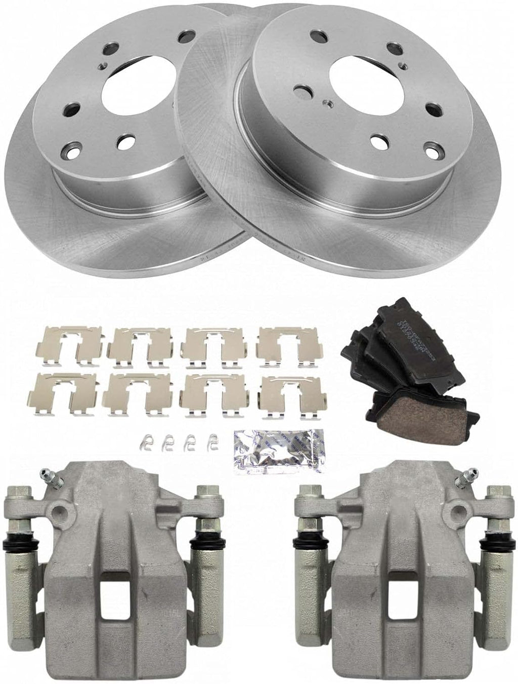 TRQ Rear Brake Pad and Rotor Set Ceramic Solid Rotors Calipers Compatible with 2006-2011 Toyota RAV4
