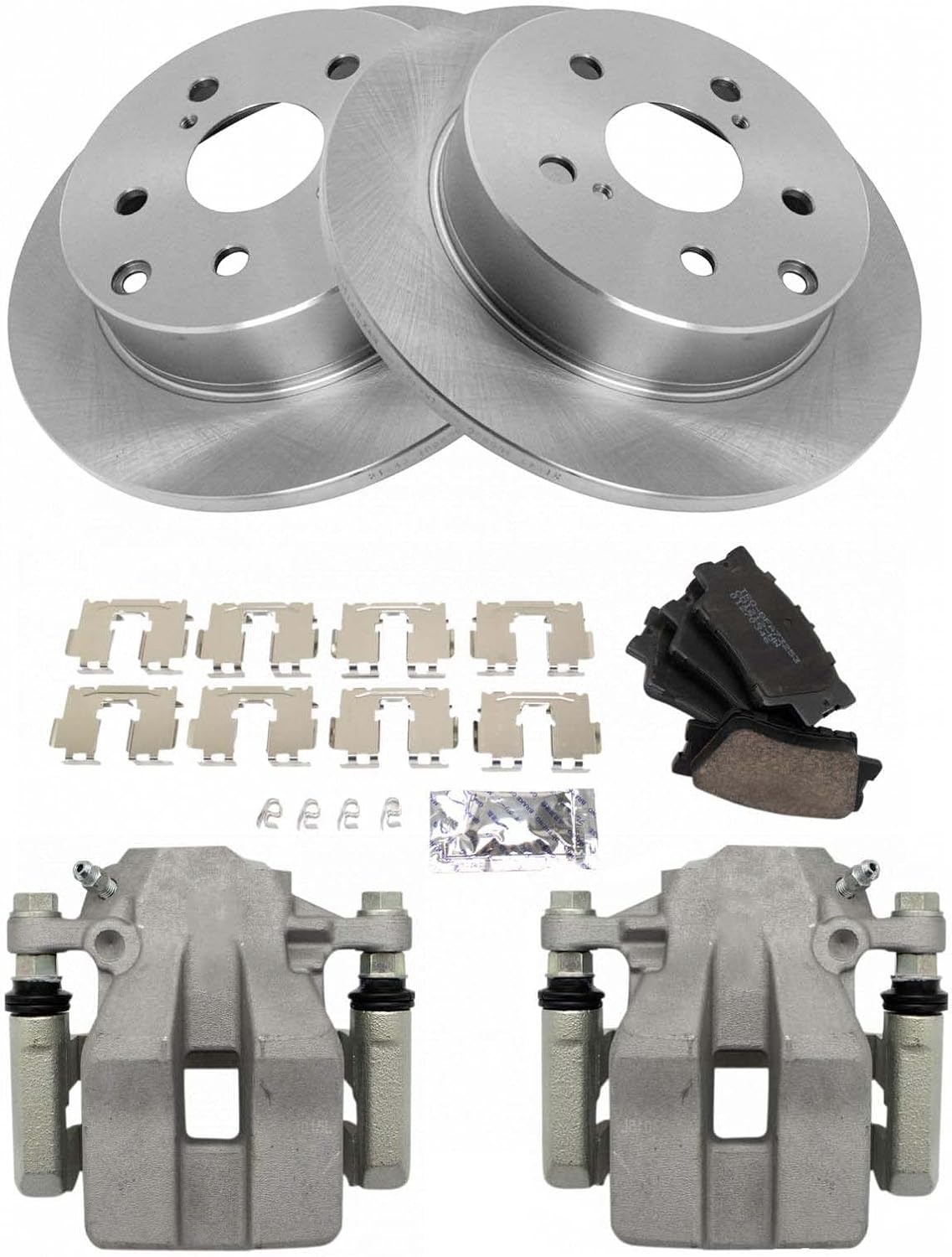 TRQ Rear Brake Pad and Rotor Set Ceramic Solid Rotors Calipers Compatible with 2006-2011 Toyota RAV4
