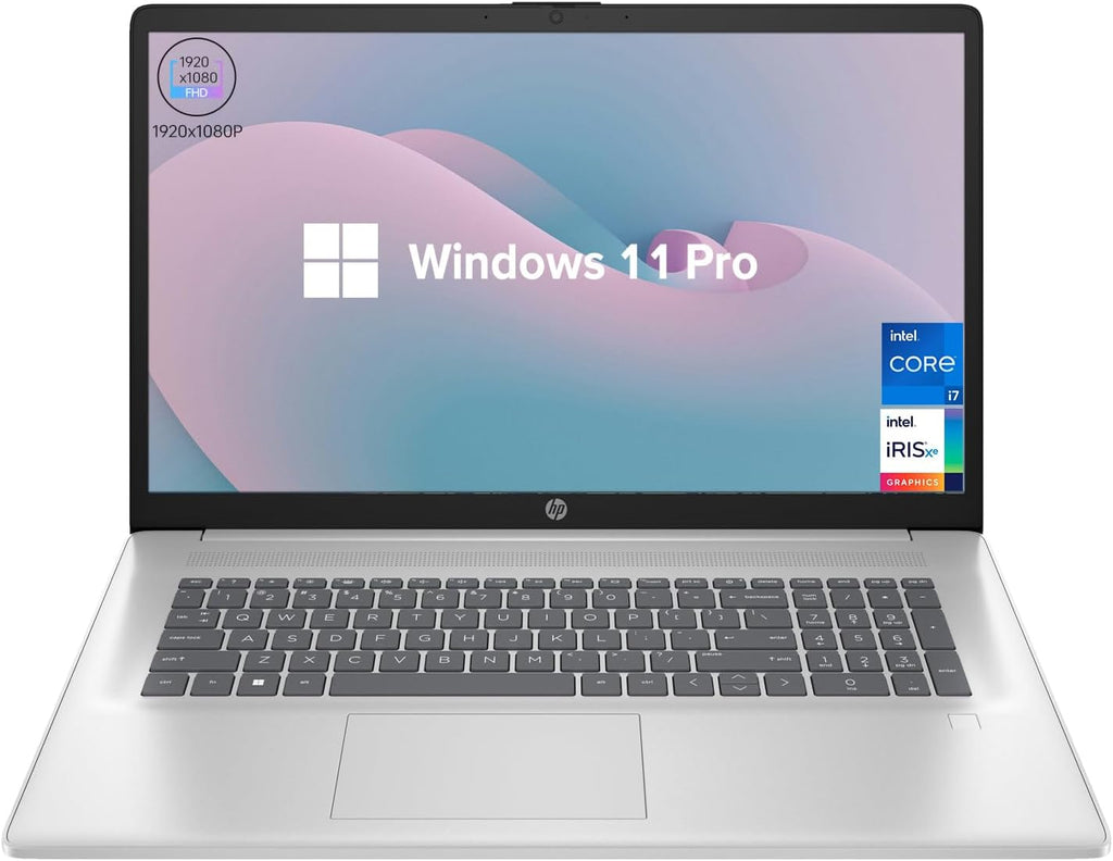 HP 17t Performance Business Laptop, 17.3' FHD, Intel Core i7-1355U, 16GB RAM, 1TB SSD, Fingerprint Reader, HDMI, SuperSpeed USB, Wi-Fi 6, Backlit Keyboard, Windows 11 Pro, Silver