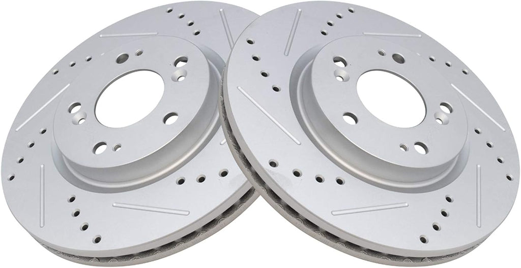 TRQ Performance Front Brake Pad and Rotor Set Ceramic Coated Drilled Slotted Vented Rotors Calipers Compatible with 07-17 Jeep Compass Patriot 08-14 Dodge Avenger 07-12 Caliber 11-14 Chrysler 200