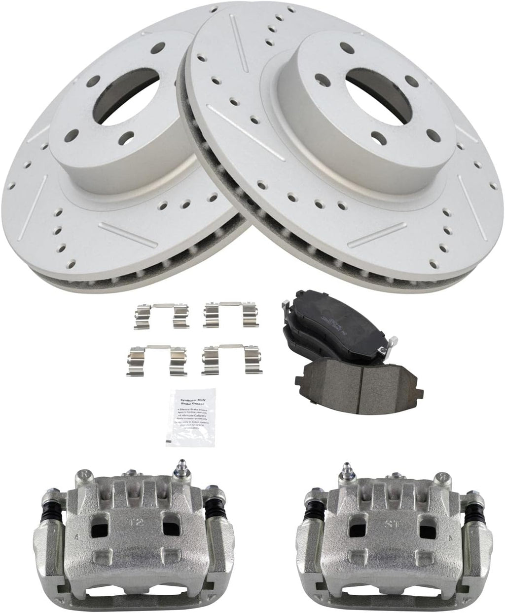 TRQ Performance Front Brake Pad and Rotor Set Ceramic Vented Coated Rotors Calipers Compatible with 2005 Subaru Legacy