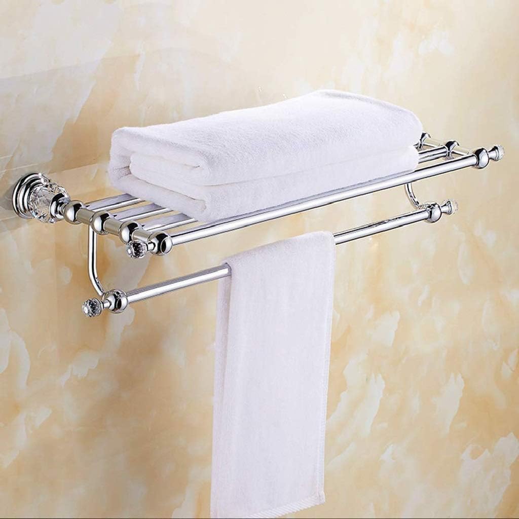 Multifunctional Towel Rack,Bathroom Shelf with Double Bar,Duty Wall Mounted Multifunctional Hotel Style Rustproof Towel Holders Rack(Color:Gold)