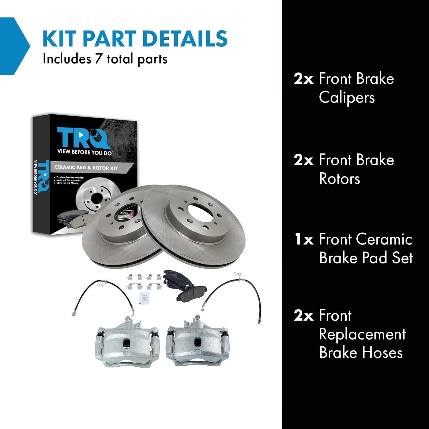 TRQ Front Brake Pad and Rotor Set Ceramic Rotors Calipers Hoses Compatible with 2001-2005 Honda Civic