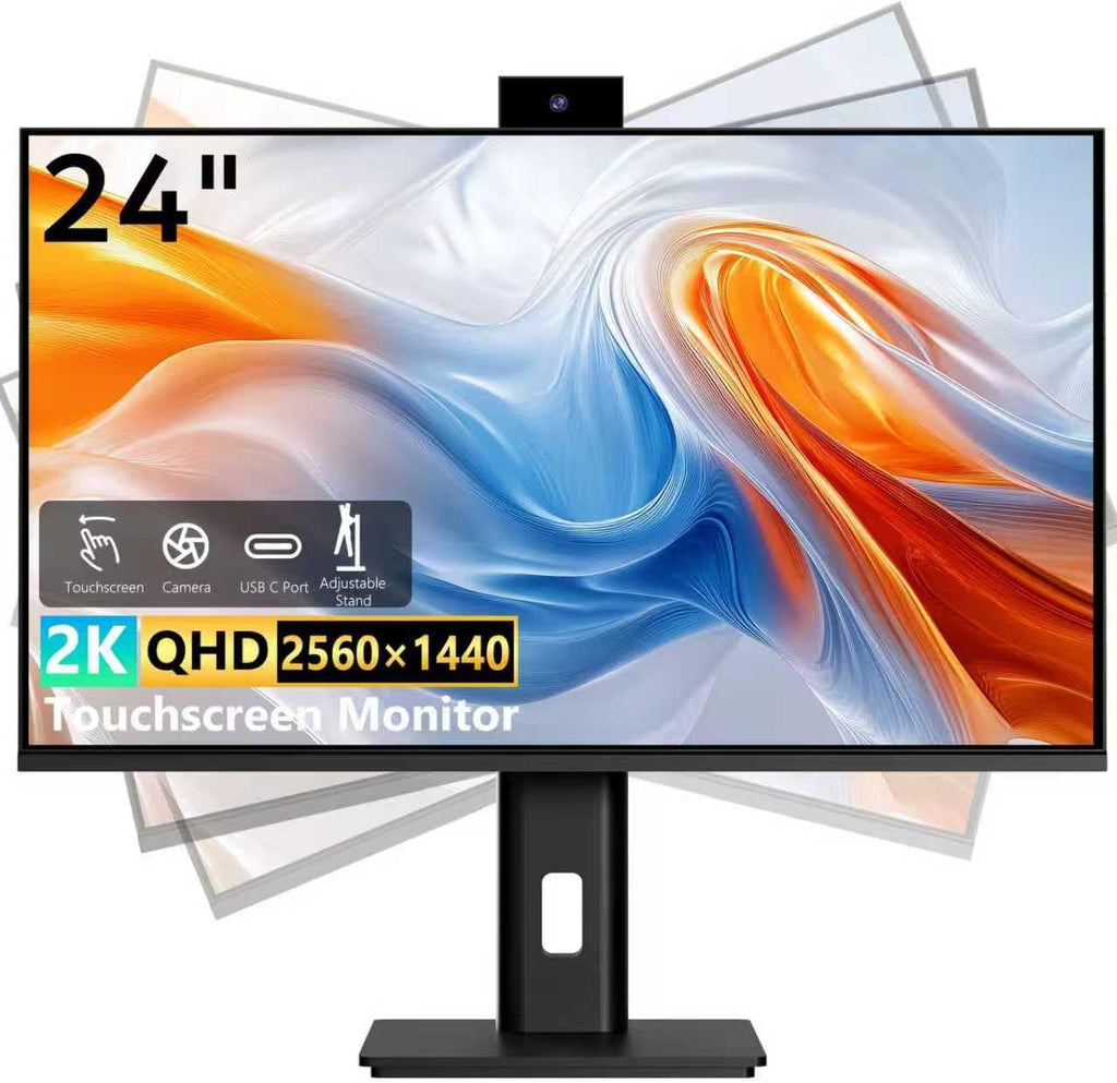 Touchscreen Monitor 24 Inch with Webcam Full HD 2560x1440P @100Hz 10-Point Multi Touch Screen PC Monitor, HDMI VGA USB Port, Built-in Speakers