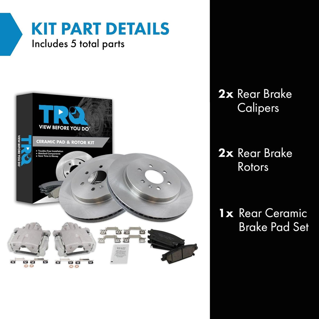 TRQ Rear Brake Pad and Rotor Set Ceramic Vented Rotors Calipers Compatible with 2004-2009 Cadillac SRX