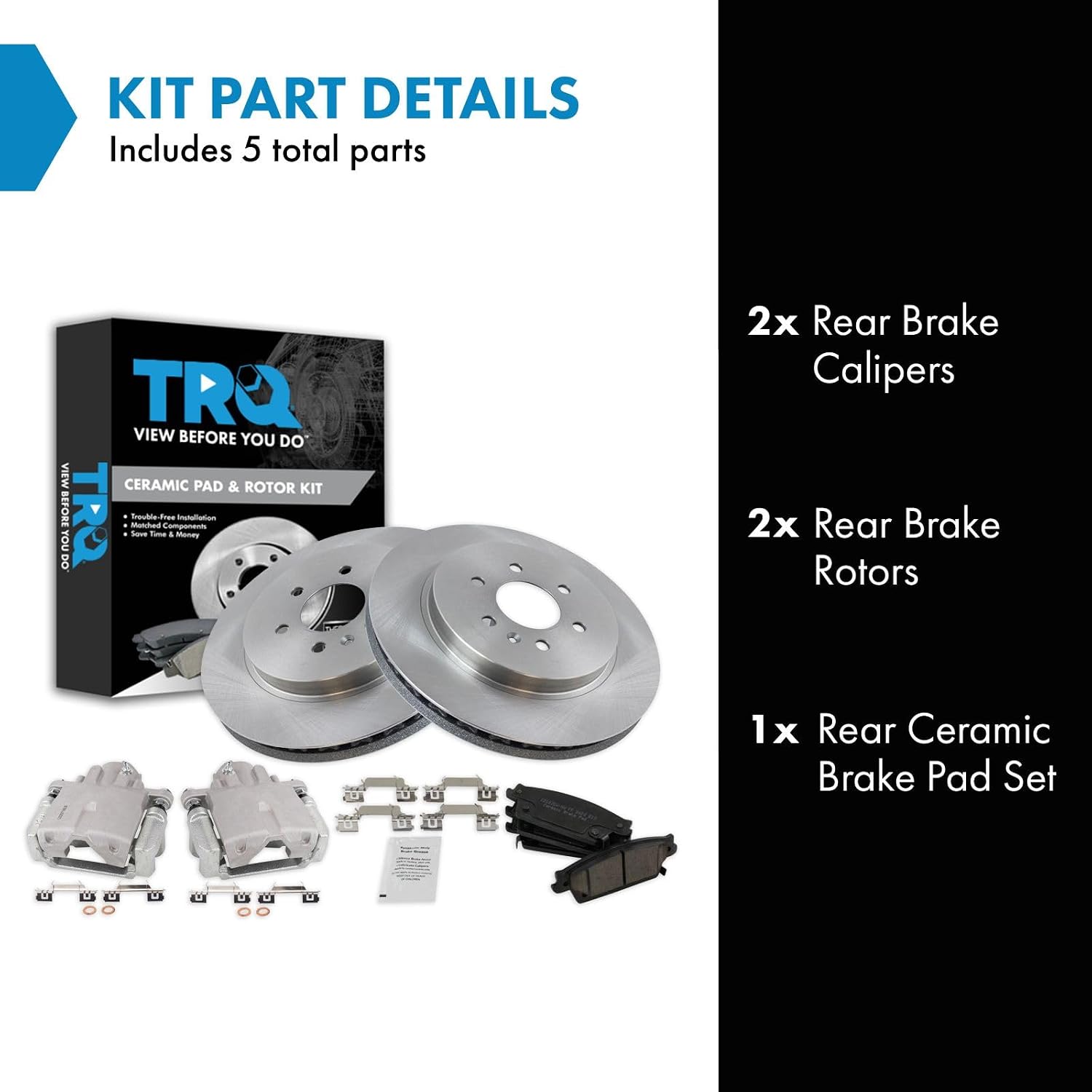 TRQ Rear Brake Pad and Rotor Set Ceramic Vented Rotors Calipers Compatible with 2004-2009 Cadillac SRX