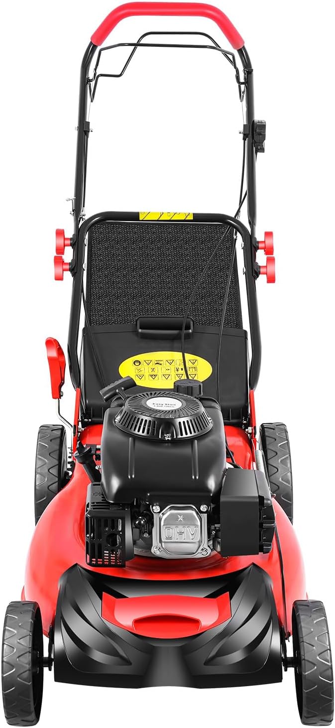 Self Propelled Gas Lawn Mower, 140cc 4-Stroke 20in High Wheel FWD Lawnmower Gas Walk Behind Handle Lawn Mower 8 Adjustable Heights, with 60L Capacity Bag for Lawn Weeding