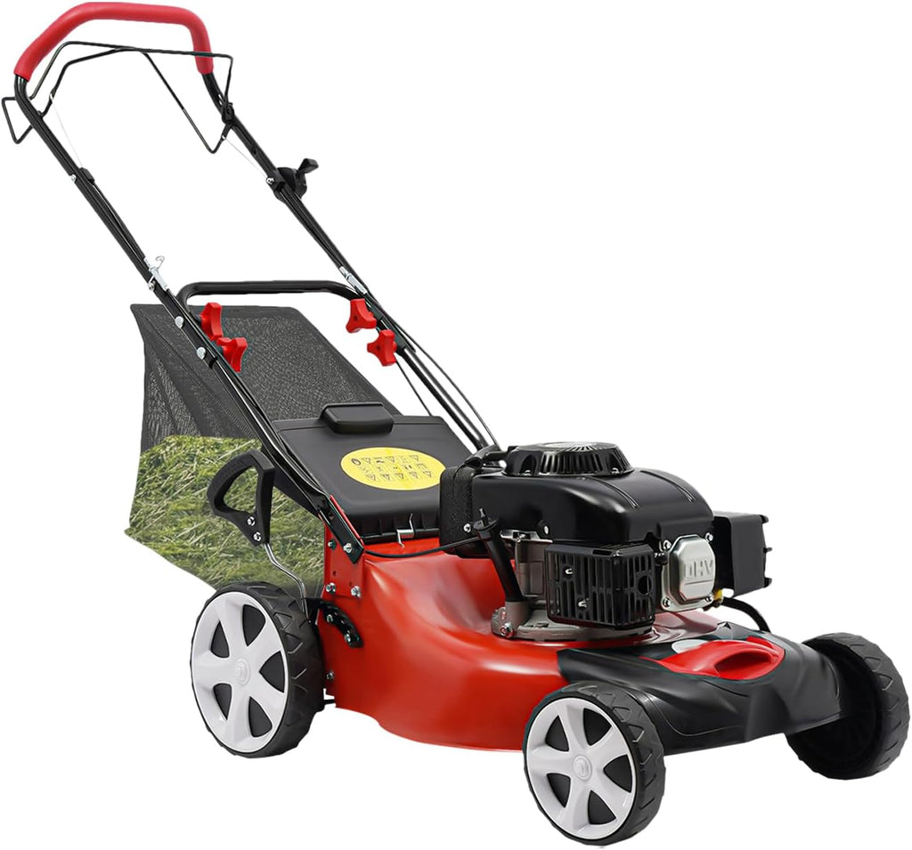 20-Inches Lawn Mower, 173CC 4-Stroke Lawnmower 3-in-1 Walk-Behind Push Lawn Mower, Gas Powered Lawn Mower Self Propelled 8 Adjustable Heights for All Lawn Planting Weeding