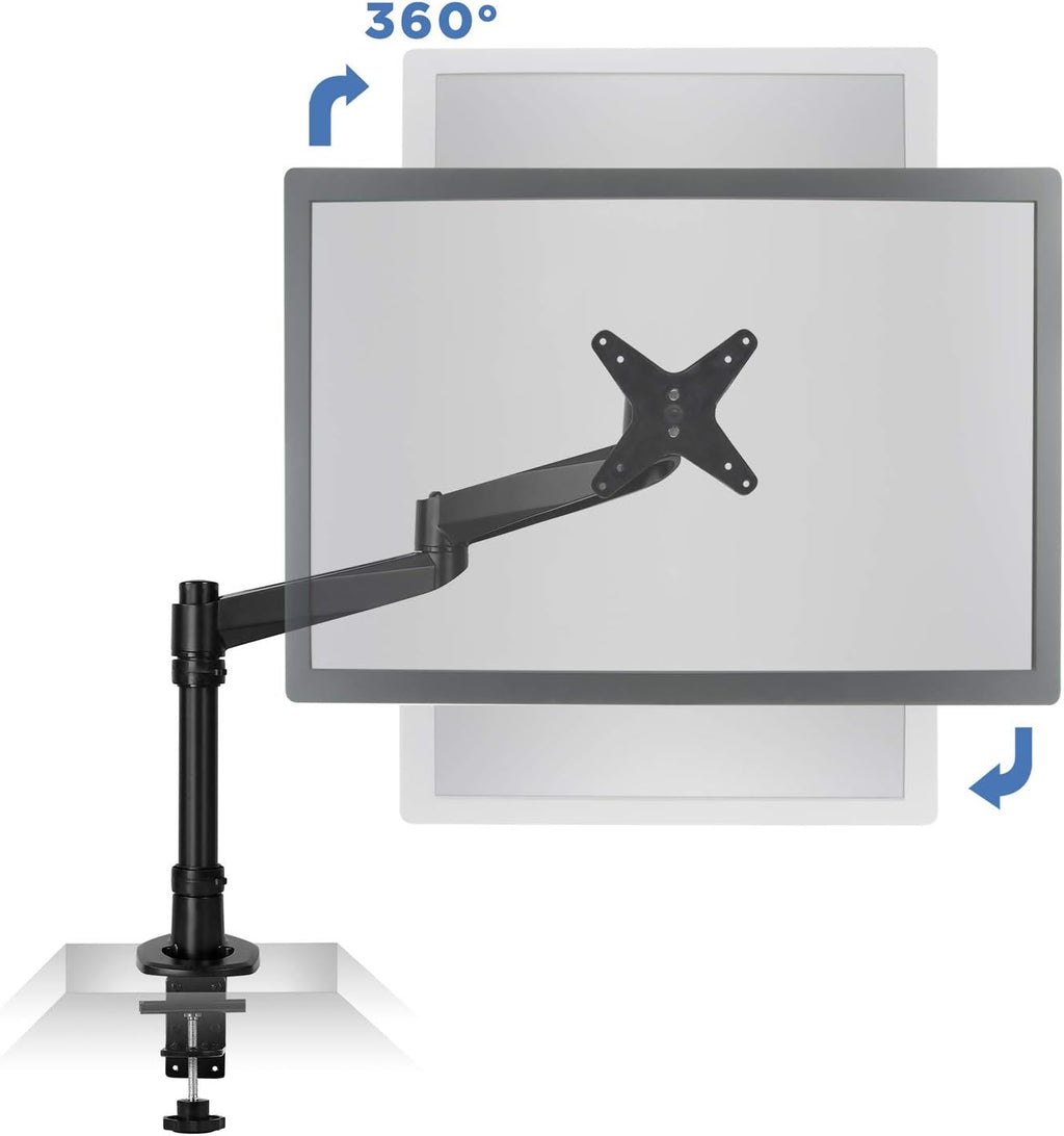 Mount-It! Premium Modular Monitor Desk Mount Arm Stand | Single Tilt Swivel Arm Fits 19 21.5 24 27 32 Inch Computer Screens with 75 100 VESA Patterns | C-Clamp and Grommet Bases | Black