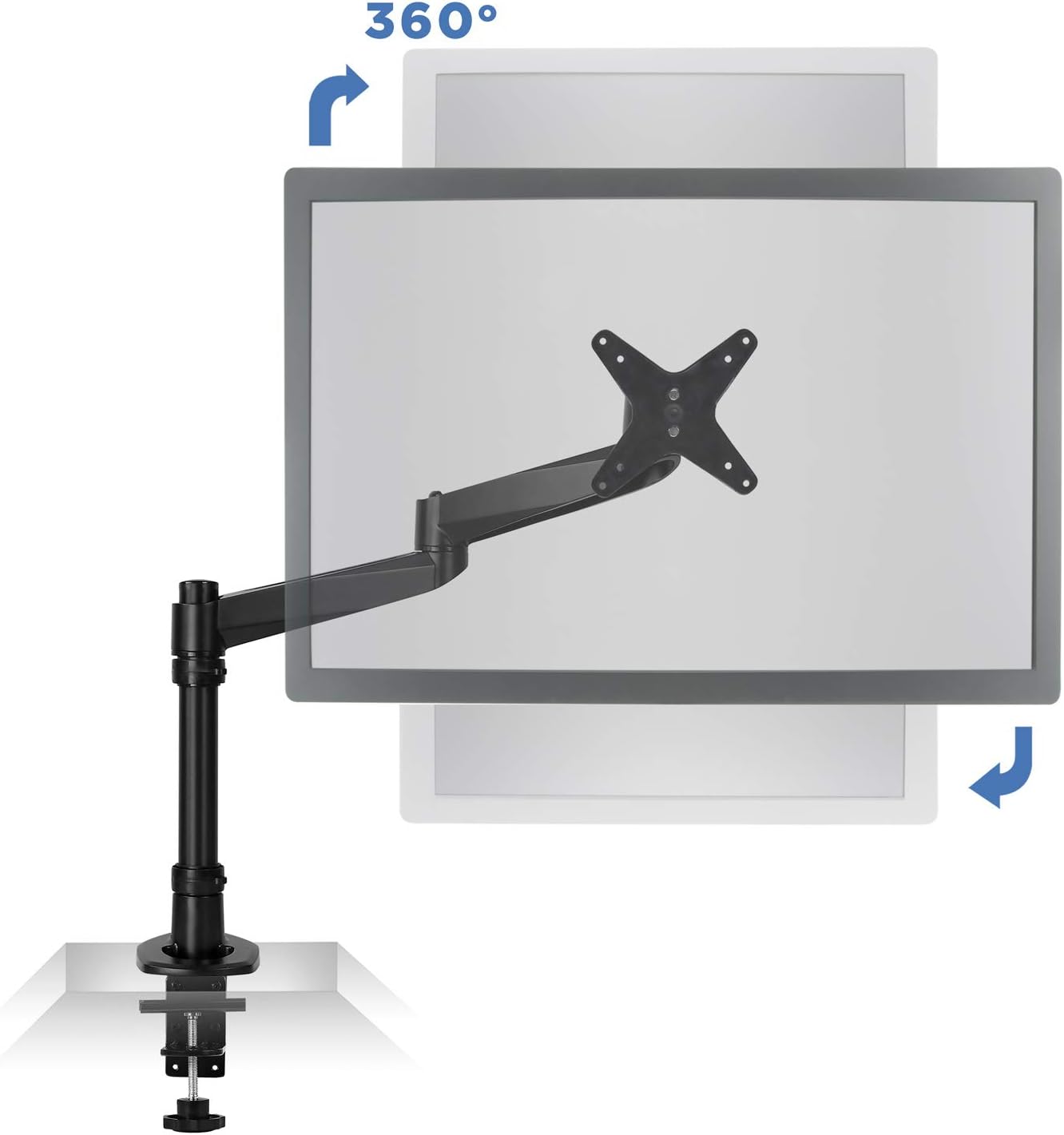 Mount-It! Premium Modular Monitor Desk Mount Arm Stand | Single Tilt Swivel Arm Fits 19 21.5 24 27 32 Inch Computer Screens with 75 100 VESA Patterns | C-Clamp and Grommet Bases | Black