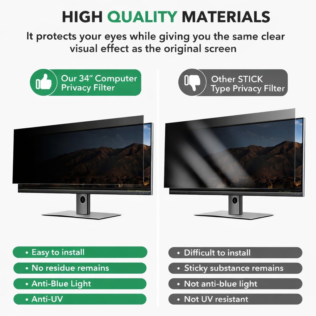 2 Pack 34 inch Computer Privacy Screen Filter for 21:9 Aspect Ratio Widescreen Monitor,34in Curved Computer Monitor Privacy Shield Anti Glare Eye Protection, Anti-Scratch Removable Protector Film