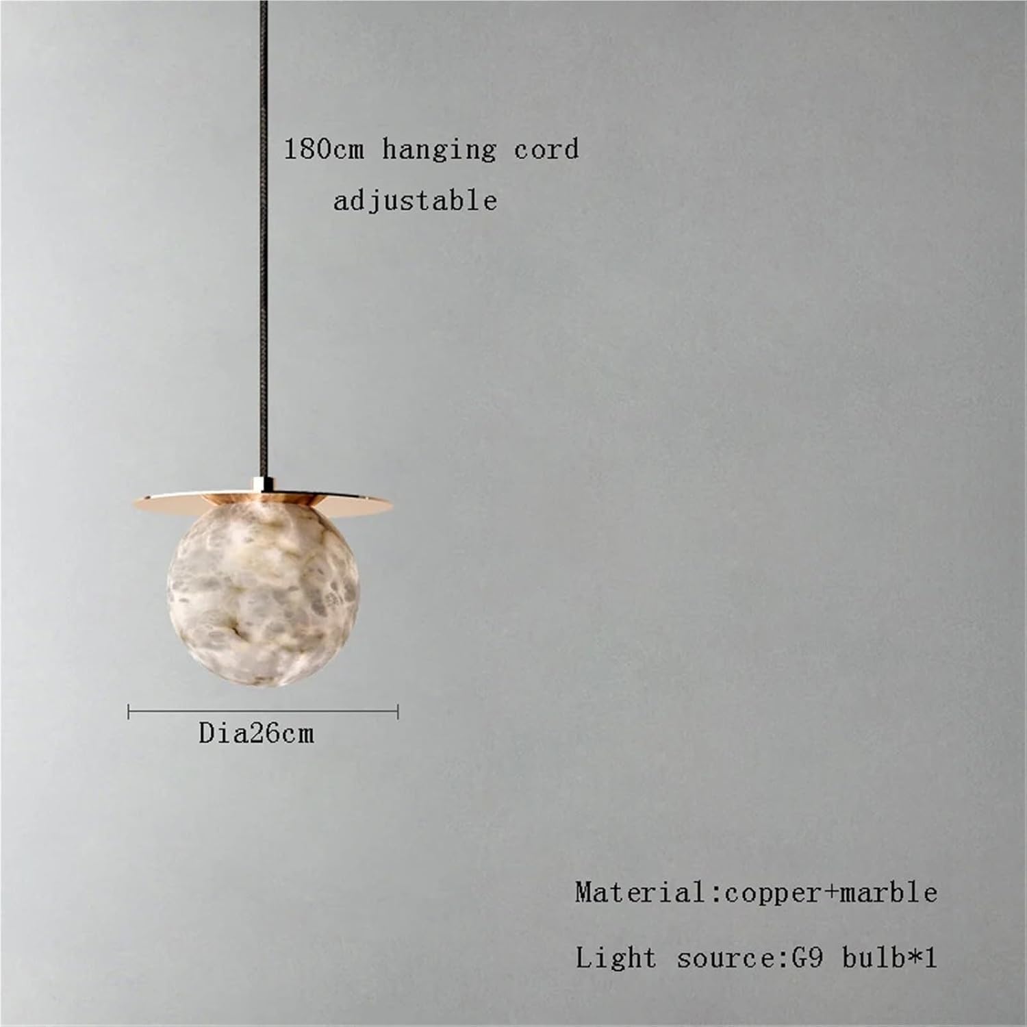 Light Luxury All Copper Gold Silver Round Natural Lucite Ball Pendant Light,Ceiling Adjustable Living Room Decorative Fixtures,for Living Room