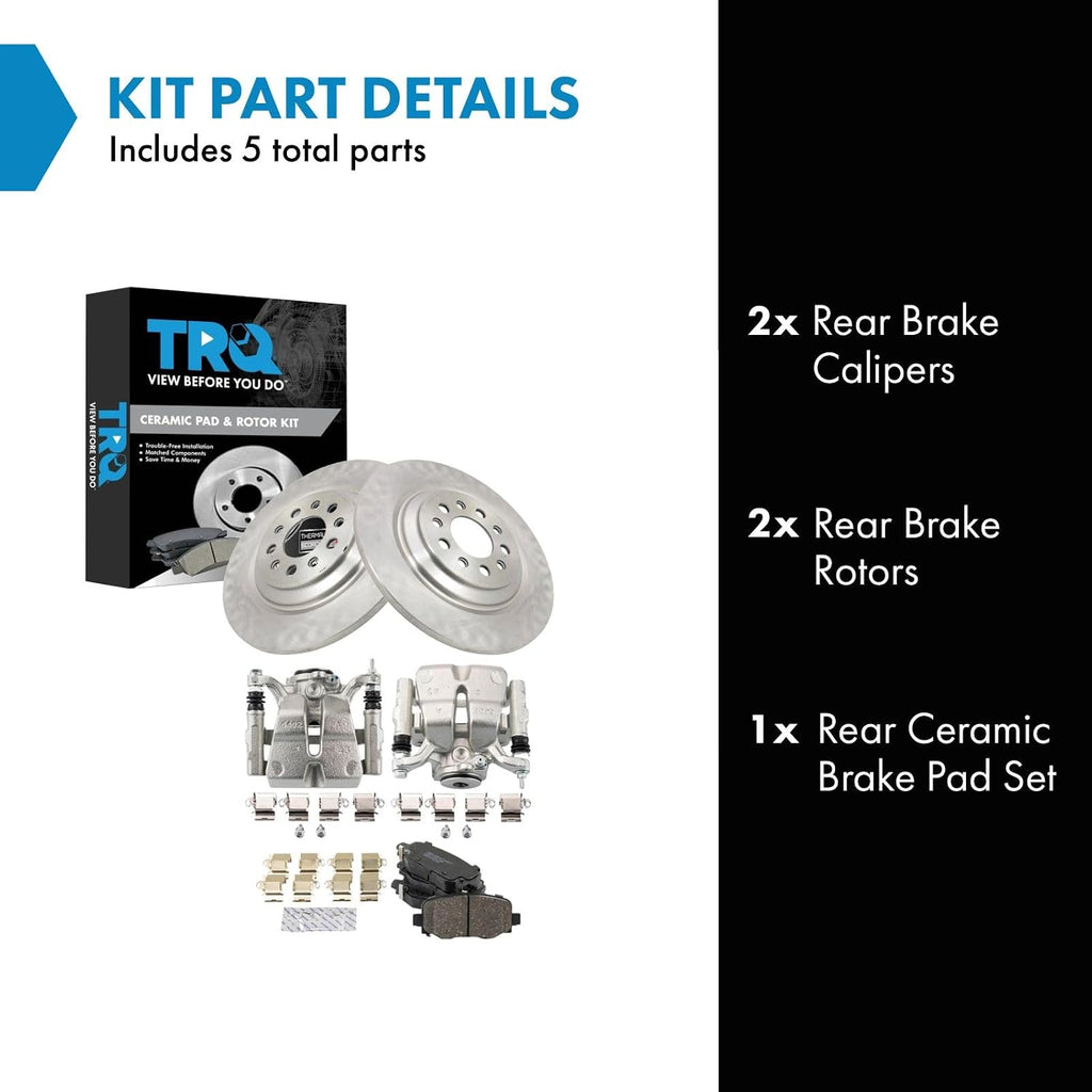 TRQ Rear Brake Pad and Rotor Set Ceramic Rotors Calipers Compatible with 2014-2020 Jeep Cherokee