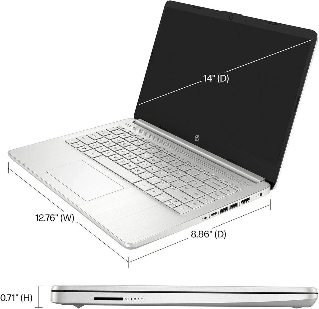 HP AI-Powered 14' HD Laptop with Microsoft Office and 1TB Cloud Storage Included for 1-Year| 4GB RAM|128GB SSD| Intel 4-Core CPU| Webcam| Wi-Fi| Bluetooth|Ultra Light|Win 11| RK Bundle| Silver