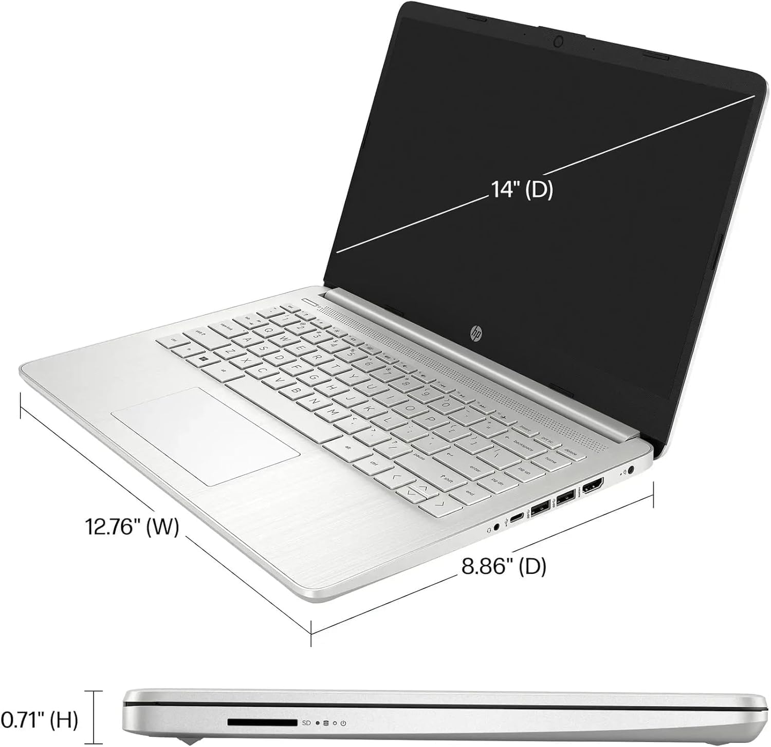 HP AI-Powered 14' HD Laptop with Microsoft Office and 1TB Cloud Storage Included for 1-Year| 4GB RAM|128GB SSD| Intel 4-Core CPU| Webcam| Wi-Fi| Bluetooth|Ultra Light|Win 11| RK Bundle| Silver