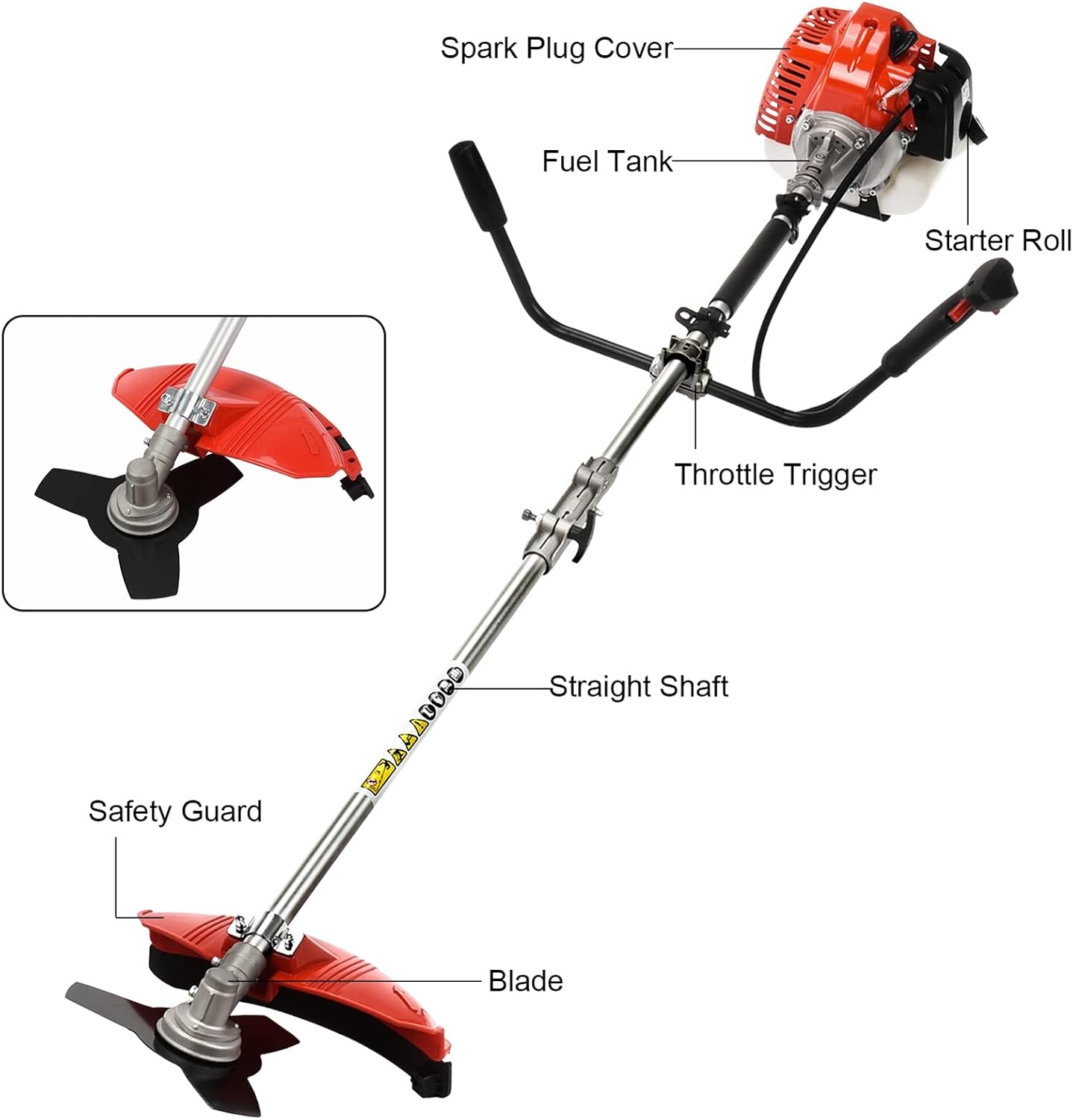 Weed Wacker 10.6inch Cordless String Trimmer, Gas Powered Edger Trimmer Lawn Tool with Strap, 8500rpm 52cc Grass Trimmer Powerful Lawn Mower with Heavy Duty Metal Blade, Gift for Gardener Red