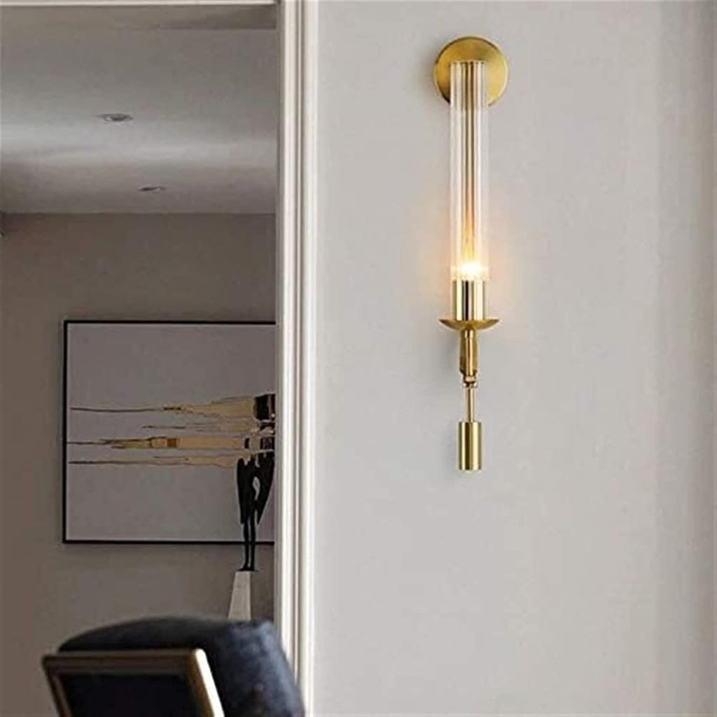 Modern 1 Bulb Gold Wall Sconce Creative LED Wall Lamp Tubular Clear Glass Wall Lighting Fixture for Bathroom Bedroom Living Room Corridor Hotel