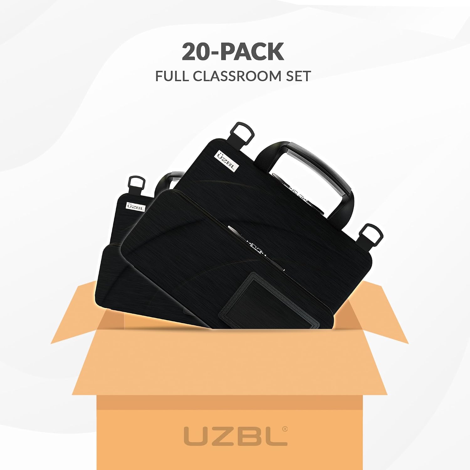 UZBL 11-11.6 Inch Always-on Chromebook Protective Hard Case with Accessory Pouch and Adjustable Shoulder Strap (20 Pack)