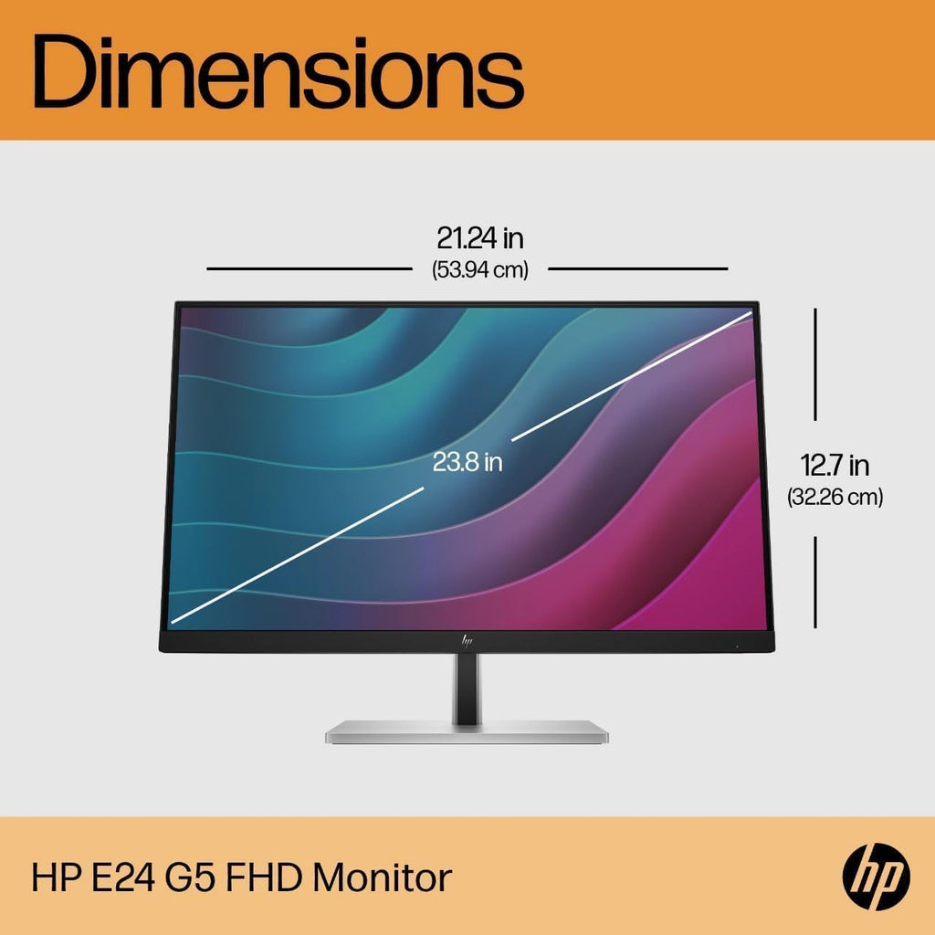 HP Monitor 24 Inch E24 G5, 24 Inch Monitor 1920x1080 Resolution, 16:9 Widescreen, HDMI & VGA Ports, Energy-Efficient Design, with High Speed HDMI Cable, Ideal for Home & Office Use