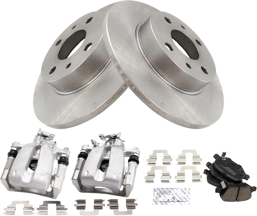 TRQ Rear Brake Pad and Rotor Set Ceramic Solid Rotors Calipers Compatible with 2012-2019 Fiat 500