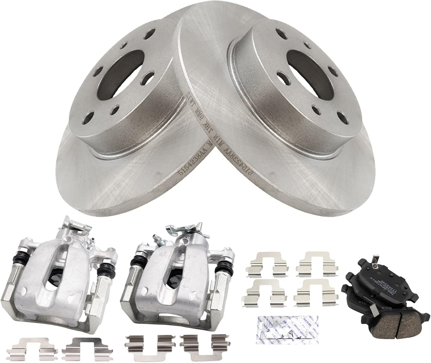 TRQ Rear Brake Pad and Rotor Set Ceramic Solid Rotors Calipers Compatible with 2012-2019 Fiat 500