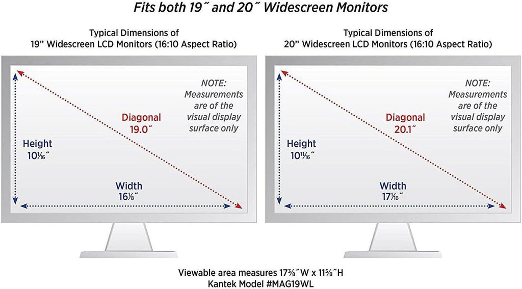 Kantek LCD Monitor Magnifier Filter for 19' to 20' Widescreen Flat Panel Monitor, 16:10 Aspect Ratio, 4K UHD