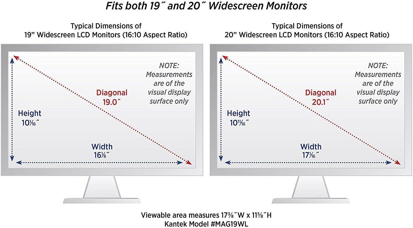 Kantek LCD Monitor Magnifier Filter for 19' to 20' Widescreen Flat Panel Monitor, 16:10 Aspect Ratio, 4K UHD