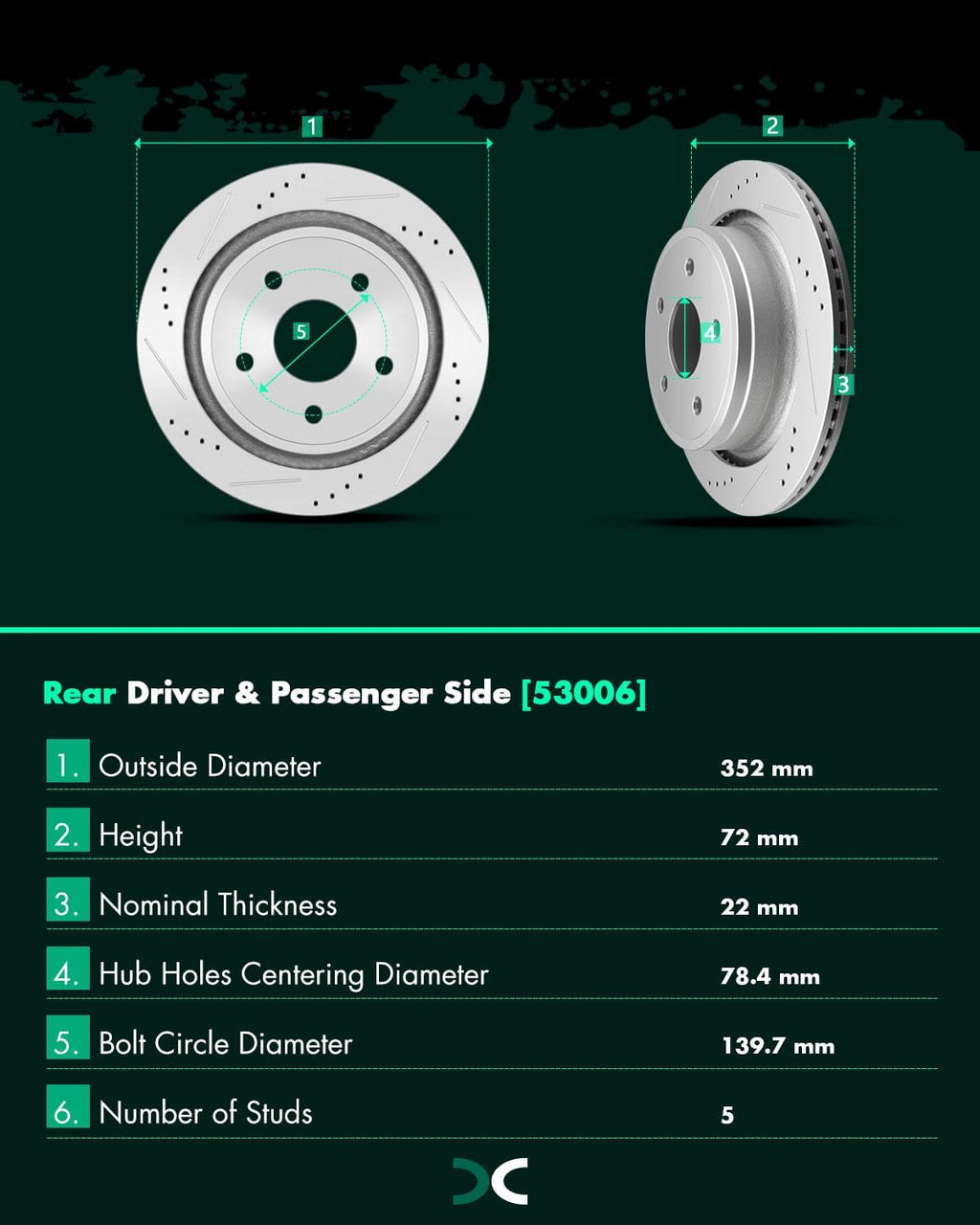 SCITOO Rear 13.86' 5/Lugs Brake Pads and Rotors Kits Fit For Chrysler Aspen 2007-2009,For Dodge For Durango 2004-2009,For Dodge Ram 1500 2002-2010,For Ram 1500 2011-2018