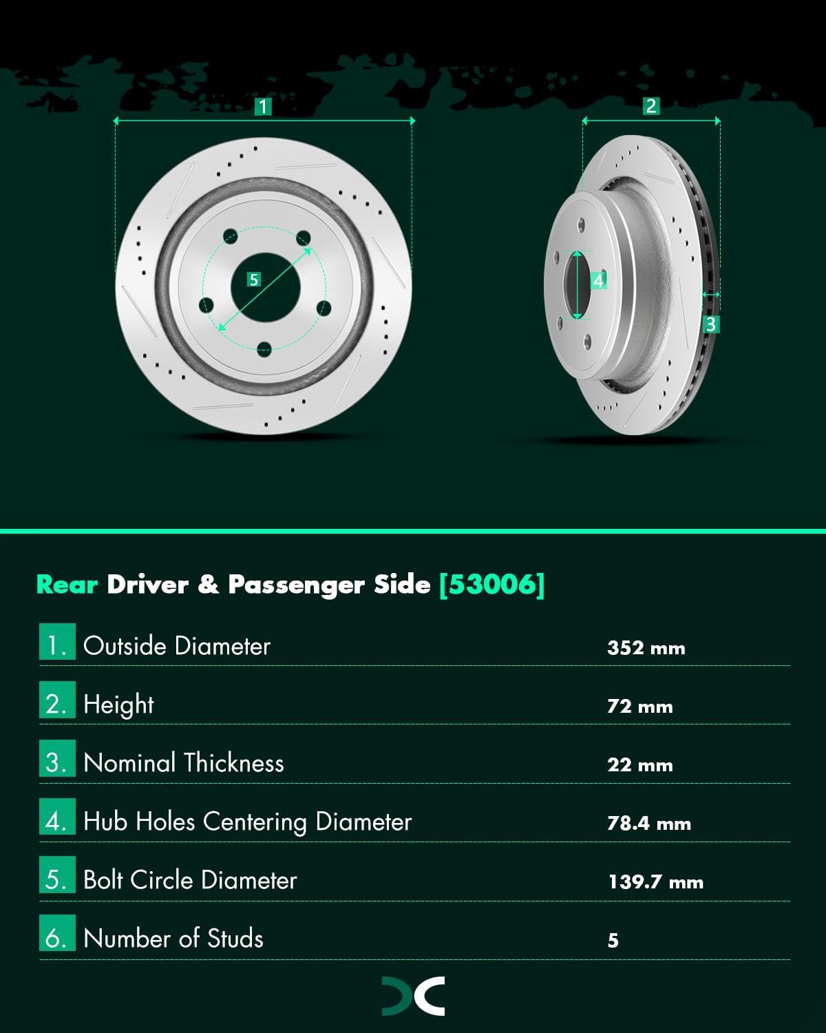 SCITOO Rear 13.86' 5/Lugs Brake Pads and Rotors Kits Fit For Chrysler Aspen 2007-2009,For Dodge For Durango 2004-2009,For Dodge Ram 1500 2002-2010,For Ram 1500 2011-2018