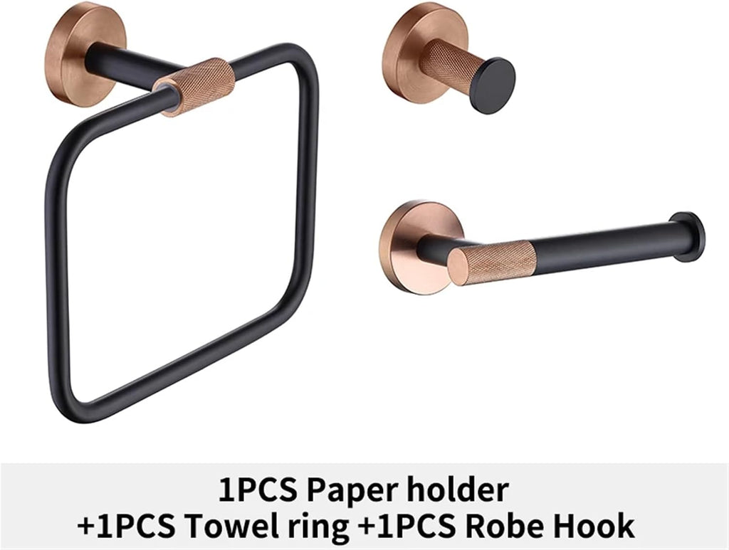 Black Rose Gold Wall Mount Stainless Steel Robe Hook Toilet Paper Holder Towel Bar Rack Cup Holder Bathroom Set(Whole Set 04)