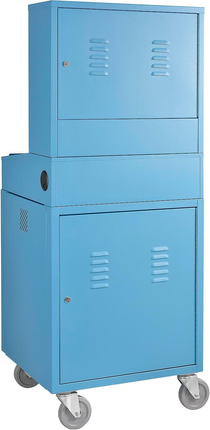 Global Industrial Mobile Security LCD Computer Cabinet Enclosure for 24' Diagonal Monitors, Steel Construction, Blue Powder Coat Finish, 24-1/2'W x 22-1/2'D x 62-3/4'H