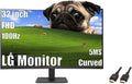 LG 32 inch Curved Monitor, FHD VA Display, 100Hz, 5ms, AMD FreeSync, Dynamic Action Sync, Black Stabilizer, Reader Mode, Flicker Safe, Auto Input Switch, OnScreen Control, with 5ave HDMI3 Cable