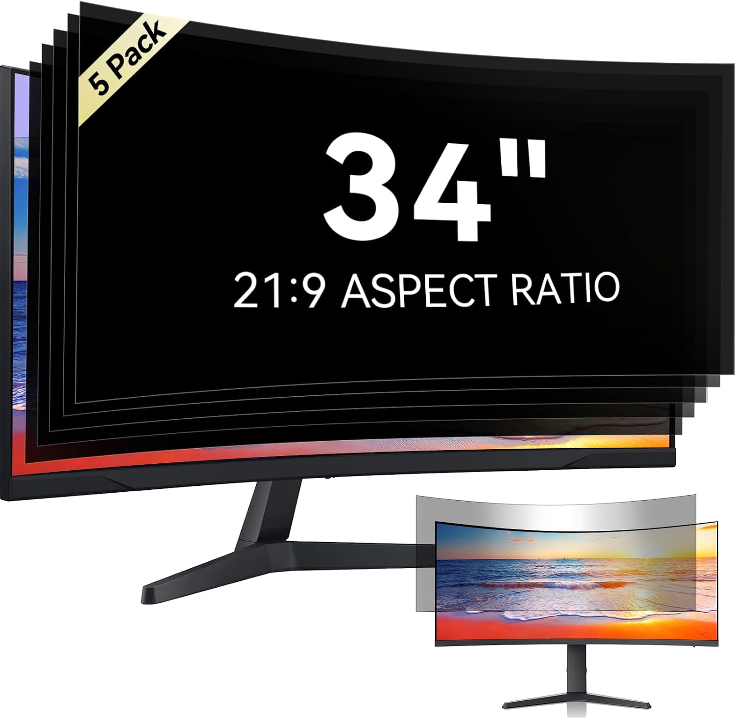 [5-Pack] 34 Inch Computer Privacy Screen for 21:9 Widescreen Monitor, Anti Glare Anti-UV Eye Protection Desktop PC LED Monitor Filter, Removable Anti-Scratch Screen Film 34in