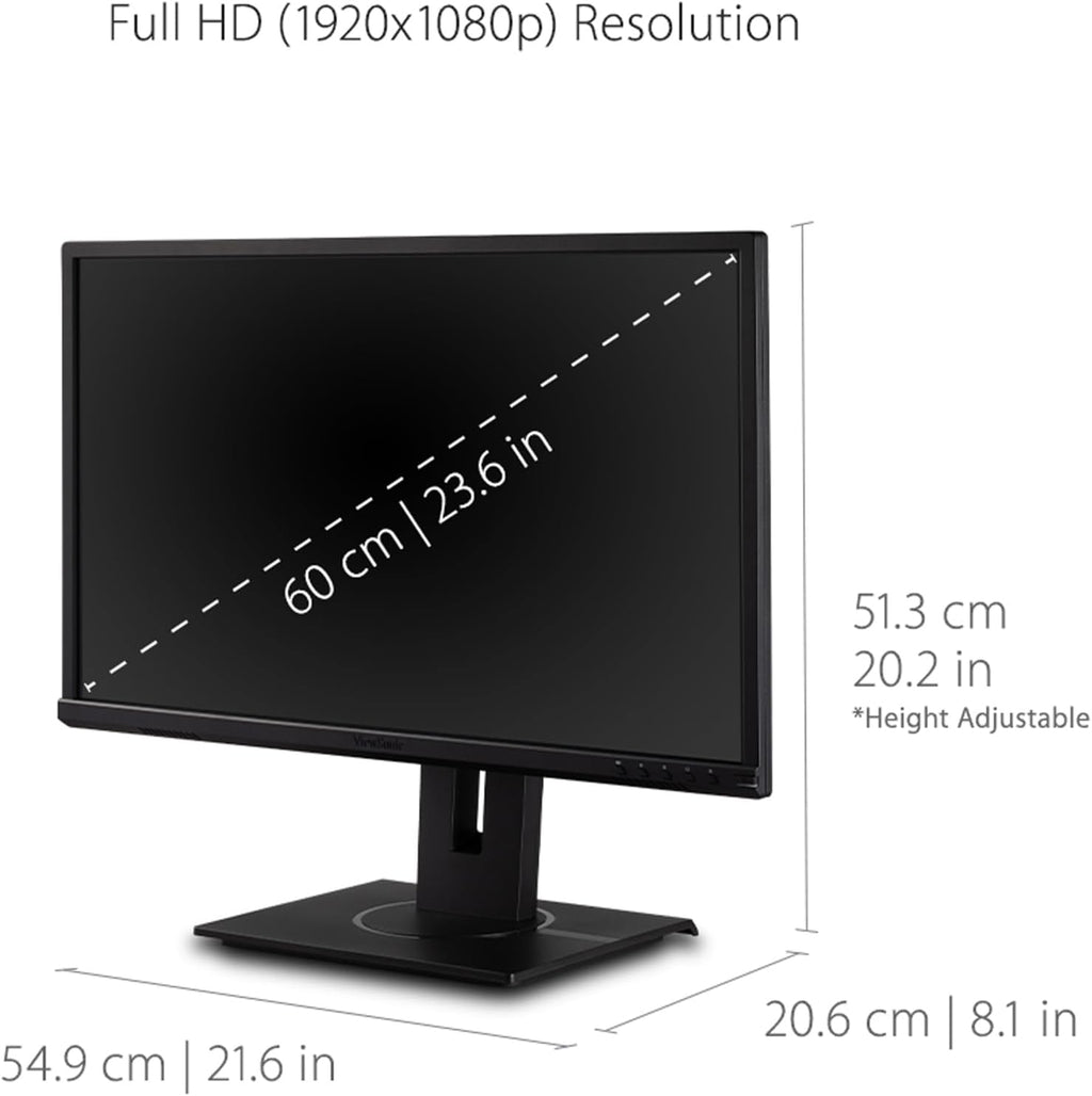 ViewSonic VG2440 24 Inch 1080p Monitor, VA Display for Smooth Home and Office Productivity, Advanced Ergonomics, HDMI, DisplayPort, VGA, and USB Inputs