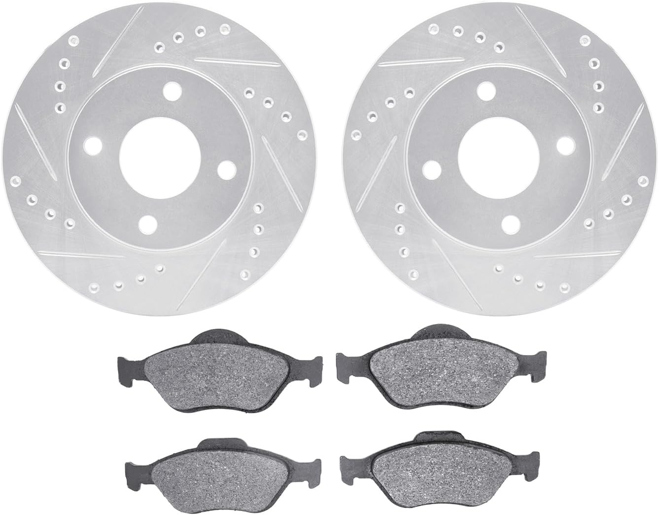 R1 Concepts Front Brake Kit Fits 2004-2012 Ford EcoSport; 2005-2009 Ford Fiesta| Semi Met Brake Pads and Drilled Slotted Brake Rotors| 10.2' Front