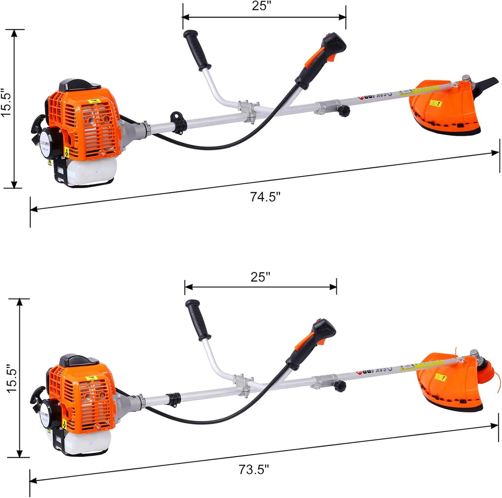52CC 2-Cycle Gas Powered String Trimmer Edger Weed Eater, 2-in-1 Multi Garden Tools with 10' Brush Cutter, Cordless Hedge Trimmer Grass Trimmer Lawn Mower Weed Wacker for Yard (Orange)