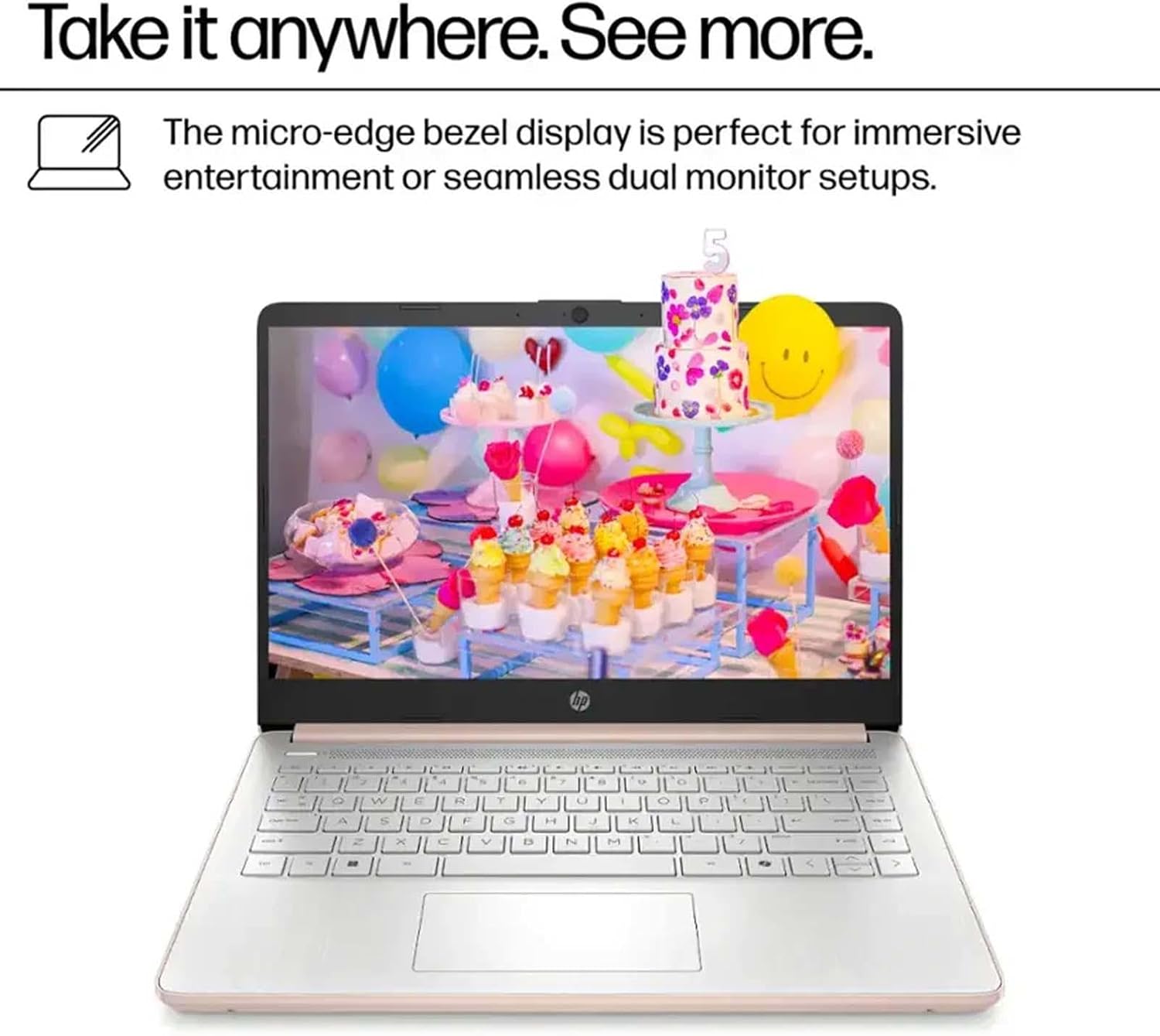 HP 14 Inch Business Laptop, Ultral Light Laptops for Student and Business, Intel Processor N150(Quad-Core), 4GB RAM, 128GB UFS, Wi-Fi 6, Fast Charge, 1-Year Office 365, Windows 11 Pro, Rose Gold