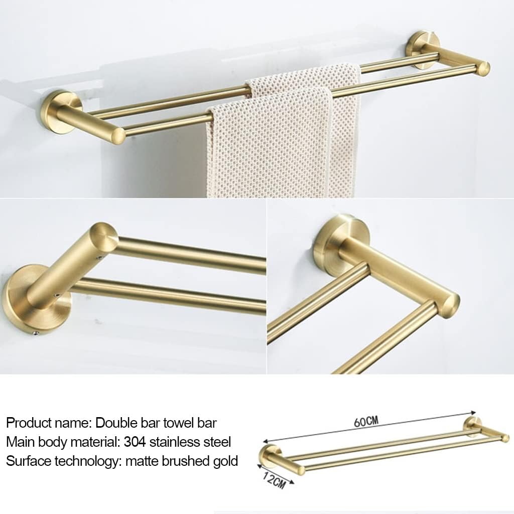 Towel Rails Brushed Gold Towel Bar Wall Mounted 304 Stainless Steel Hand Towel Bar Bathroom Towel Holder Kitchen Dish Cloths Hanger Towel Racks (Color : Double Rod)