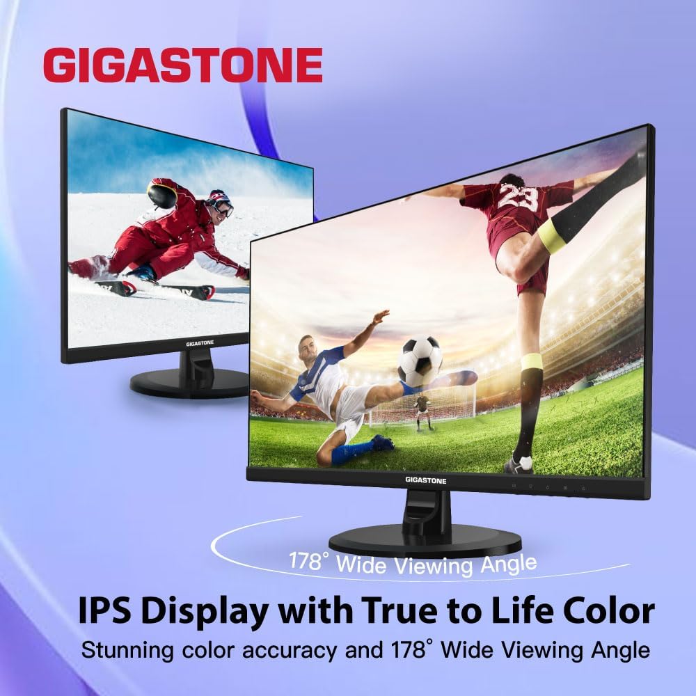 Gigastone 27 inch IPS LED Back Light Monitor 100Hz FHD 1920 x 1080,178°WideView,Frameless, Dual Monitor, MPRT 1ms, Built-in Speakers, Eye Care Technology, Ergonomic Tilt VESA Mount, HDMI VGA
