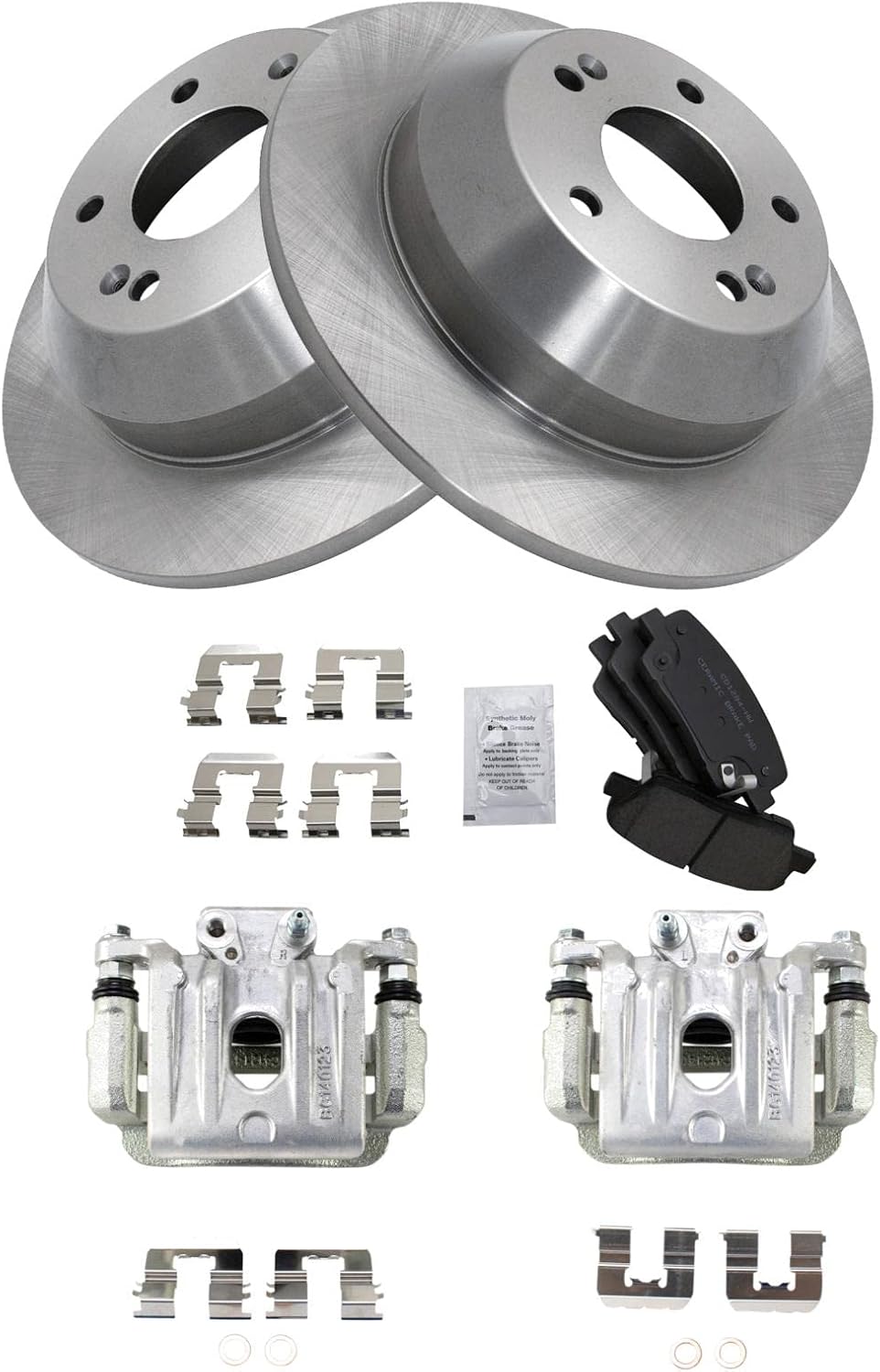 TRQ Rear Brake Pad and Rotor Set Ceramic Rotors Calipers Compatible with 2010-2012 Hyundai Santa Fe 2011-2013 Kia Sorento