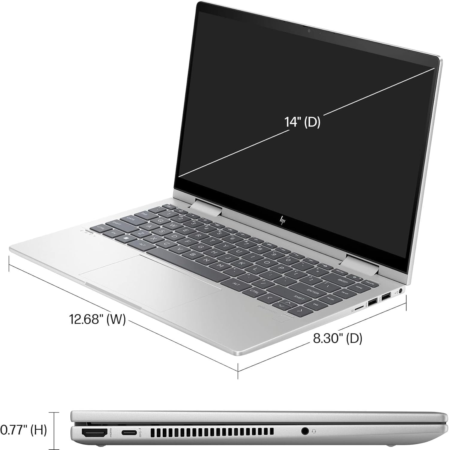 HP Envy x360 2-in-1 Laptop, 14' FHD Touchscreen Display, Intel Core i5-1335U Processor, 8GB RAM 2TB SSD, Fingerprint Reader, Backlit Keyboard, 128gb 9H Docking Station, Windows 11 Pro, Silver