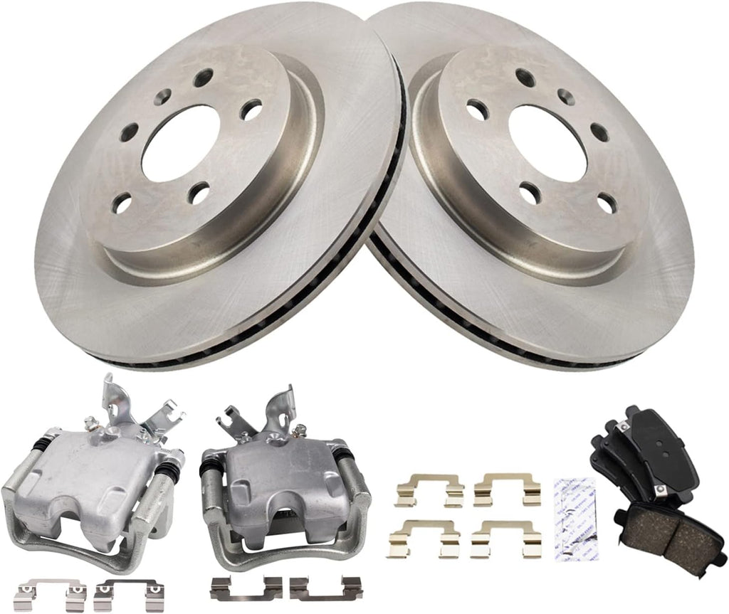TRQ Rear Brake Pad and Rotor Set Ceramic Vented Rotors Calipers Compatible with 2013-2016 Buick LaCrosse 2011-2016 Regal 2014-2019 Chevrolet Impala 2013 Malibu