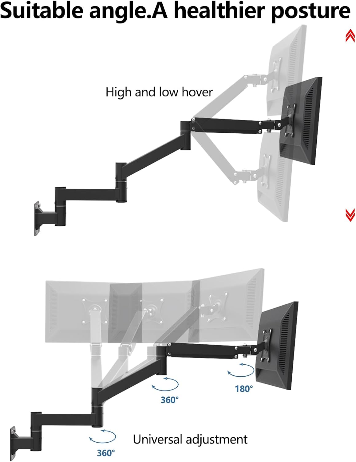 Adjustable TV Wall Mount Bracket with Extended Arm, Ideal for 17-21 Inch Screens, VESA 75x75mm, 100x100mm, Perfect for Bedroom or Workspace, Swivel Design, Holds up to 5.5kgs