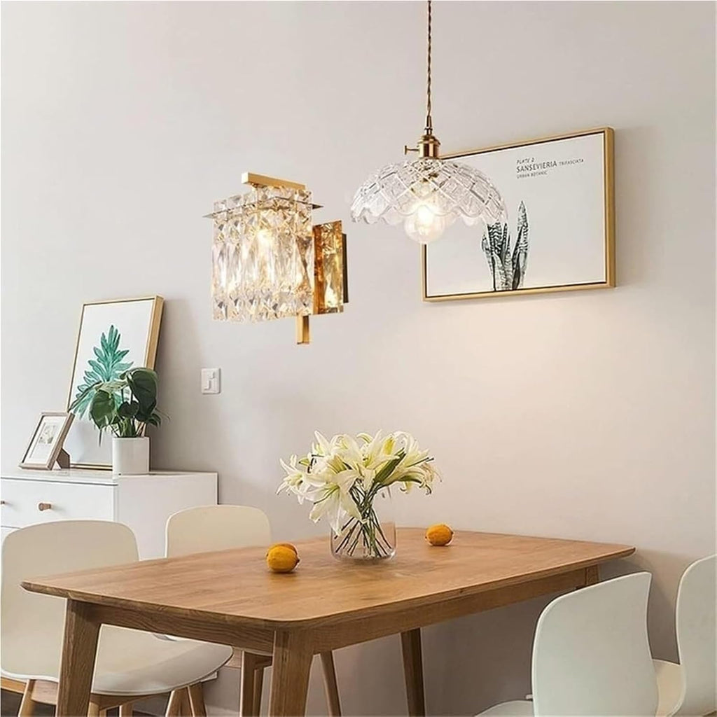 Modern Crystal Wall Sconce E14 Base Wall Lamp Crystal Bathroom Wall Mount Light Home Decoration Over Mirror Lamp Bedroom Wall Lamp for Bedside Living Room Hallway(Gold)(Gold)