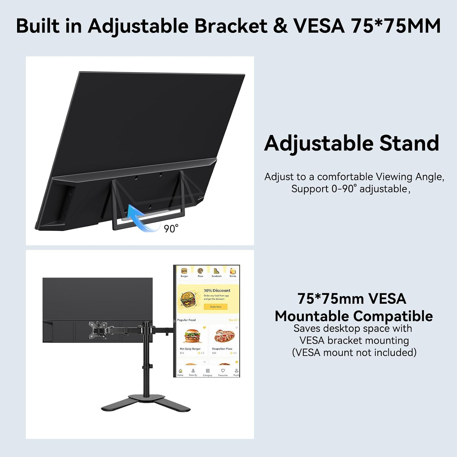 Kenowa 23.8' Large Portable Monitor 200Hz FHD 1080P IPS Freesync USB-C HDMI External Gaming Monitor with Dual Speakers Adjustable Stand, Second Display for Laptop Phone PC Computer Mac Xbox PS4