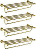 Towel Holder Double Tier Wall Mounted Bathroom Towel Rack Brushed Gold Luxury Modern Vibrant Towel Bar (4pcs)